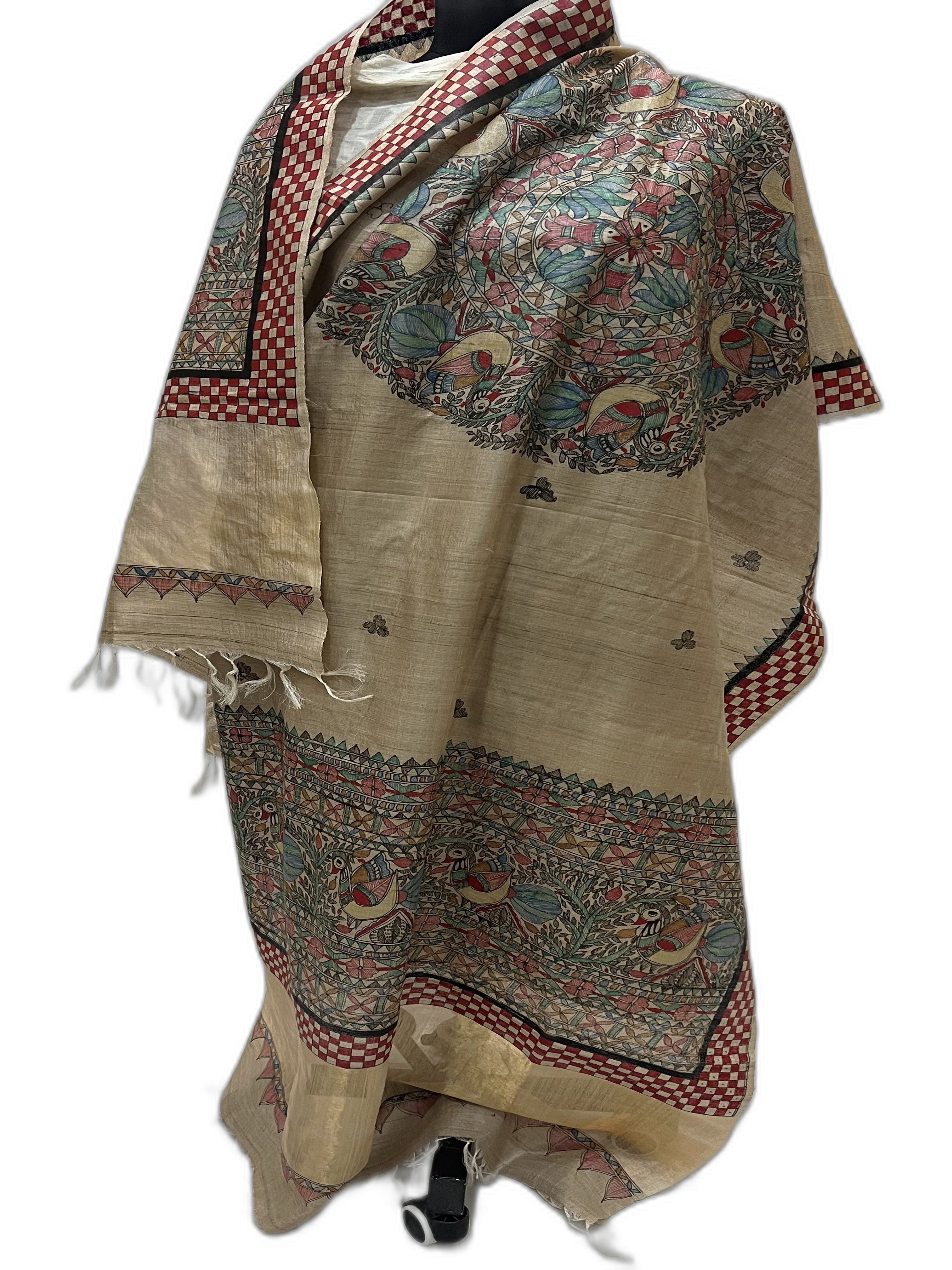 Hand-Painted Madhubani on Desi Tussar Silk Dupatta